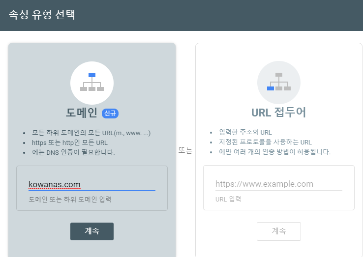 구글 서치 콘솔의 속성 유형